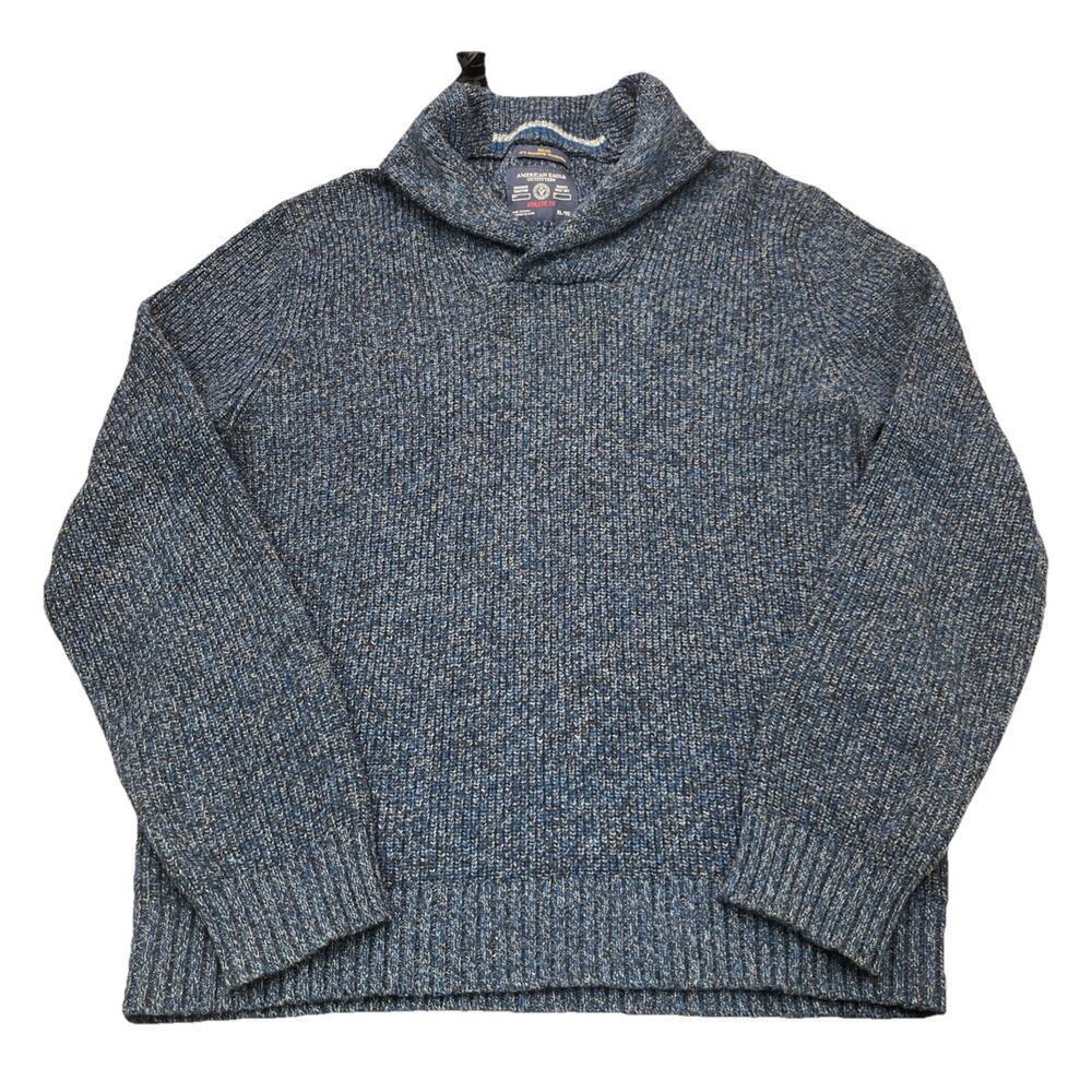 American Eagle Shawl Collar Sweater Wool Blend Mens XL Blue Fisherman 
Grandpa